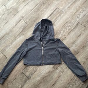 Dusty navy blue shein crop top hooded sweatshirt